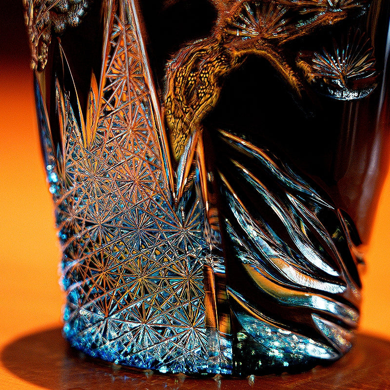 Handcrafted Edo Kiriko Tanma whisky glass, Japanese cut crystal tumbler by Viko