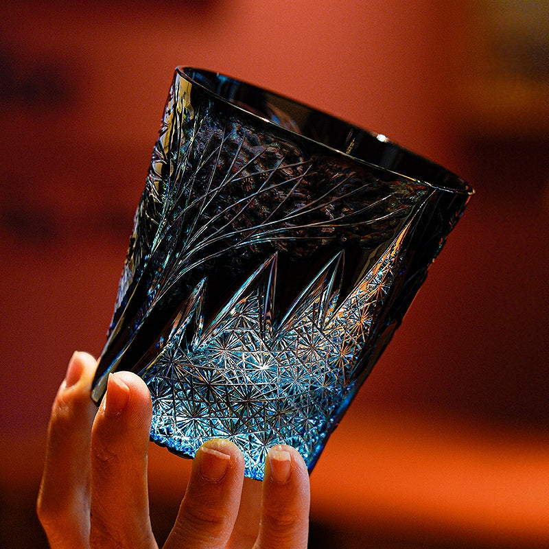 Handcrafted Edo Kiriko Tanma whisky glass, Japanese cut crystal tumbler by Viko