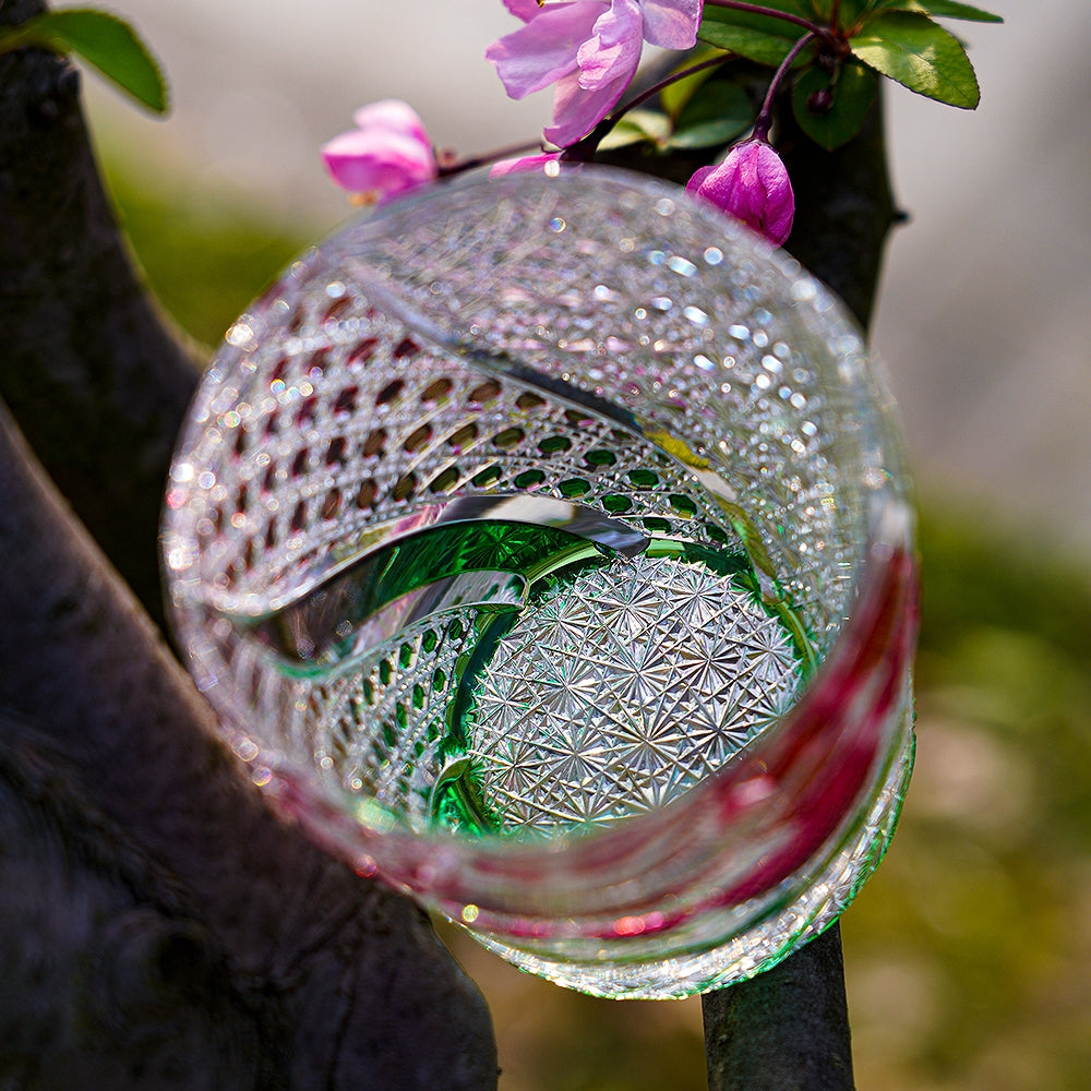 Handcrafted Edo Kiriko Kingyo Nishiki whisky glass, Japanese cut crystal tumbler by Viko