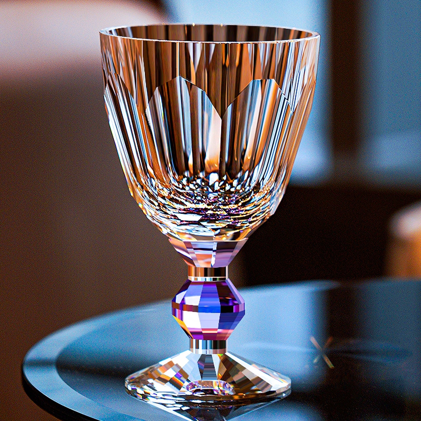 Handcrafted Edo Kiriko Crystal Prism wine glass, Japanese cut crystal stemware by Viko