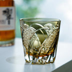 Handcrafted Edo Kiriko Shadow Luminary whisky glass, Japanese cut crystal tumbler by Viko
