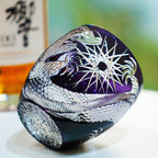 Handcrafted Edo Kiriko Majestic Dragon whisky glass, Japanese cut crystal tumbler by Viko