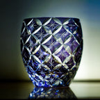 Handcrafted Edo Kiriko Violet Shippo whisky glass, Japanese cut crystal tumbler by Viko