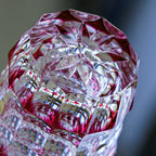 Handcrafted Edo Kiriko Ruby Aurora whisky glass, Japanese cut crystal tumbler by Viko