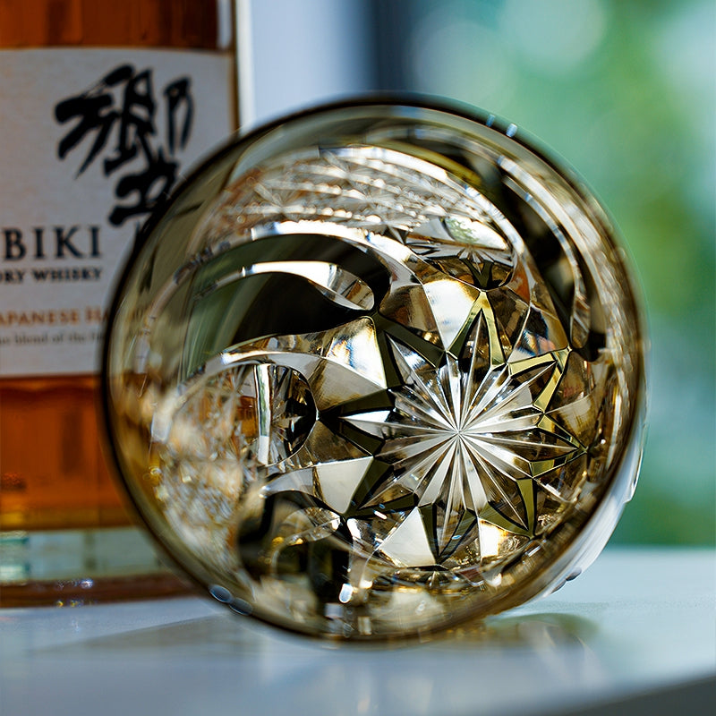 Handcrafted Edo Kiriko Shadow Luminary whisky glass, Japanese cut crystal tumbler by Viko
