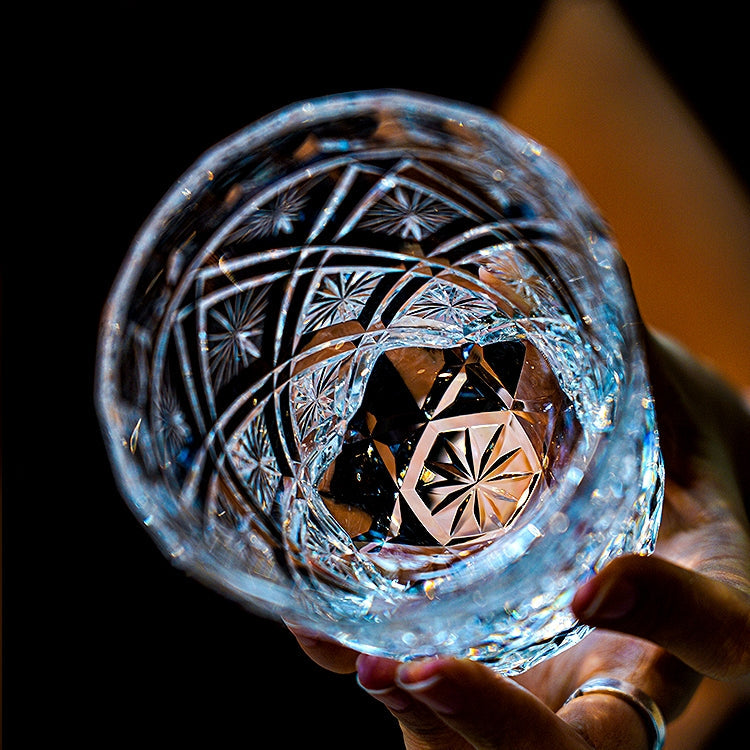 Handcrafted Edo Kiriko Hana Blossom whisky glass, Japanese cut crystal tumbler by Viko