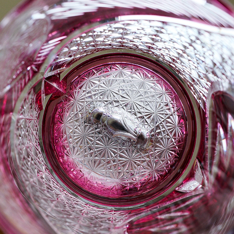 Handcrafted Edo Kiriko Ruby Nocturne whisky glass, Japanese cut crystal tumbler by Viko