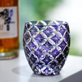 Handcrafted Edo Kiriko Violet Shippo whisky glass, Japanese cut crystal tumbler by Viko