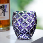 Handcrafted Edo Kiriko Violet Shippo whisky glass, Japanese cut crystal tumbler by Viko