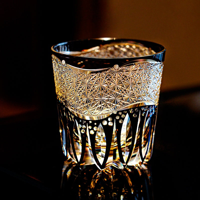 Handcrafted Edo Kiriko Kurokiku whisky glass, Japanese cut crystal tumbler by Viko