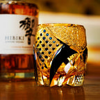 Handcrafted Edo Kiriko Imperial Dark Knight whisky glass, Japanese cut crystal tumbler by Viko