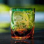 Handcrafted Edo Kiriko Fujin whisky glass, Japanese cut crystal tumbler by Viko