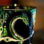 Handcrafted Edo Kiriko Green Serpent whisky glass, Japanese cut crystal tumbler by Viko