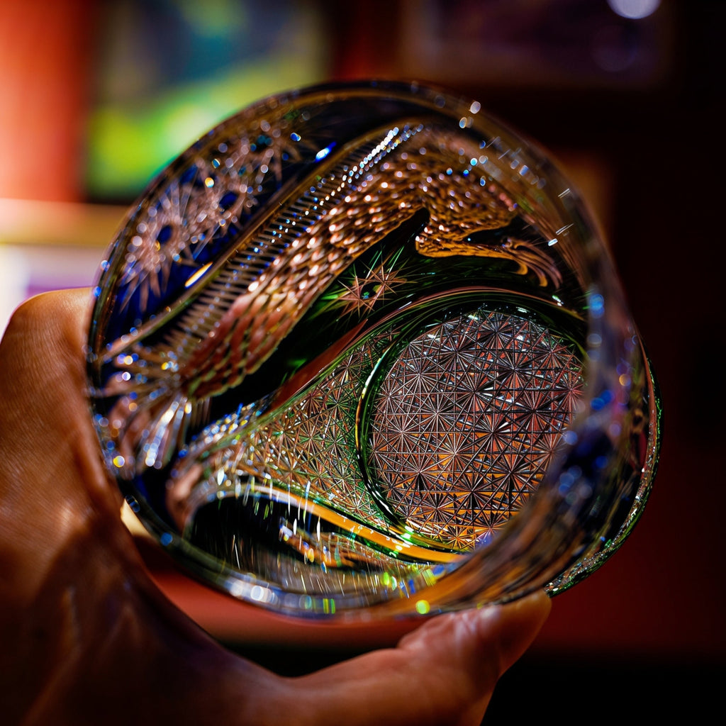 Handcrafted Edo Kiriko Kinryu whisky glass, Japanese cut crystal tumbler by Viko