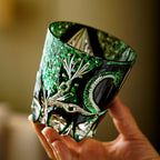 Handcrafted Edo Kiriko Green Serpent whisky glass, Japanese cut crystal tumbler by Viko