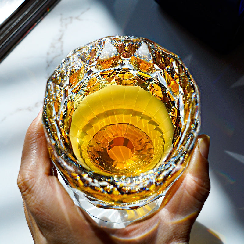 Handcrafted Edo Kiriko Crystal Prism whisky glass, Japanese cut crystal tumbler by Viko