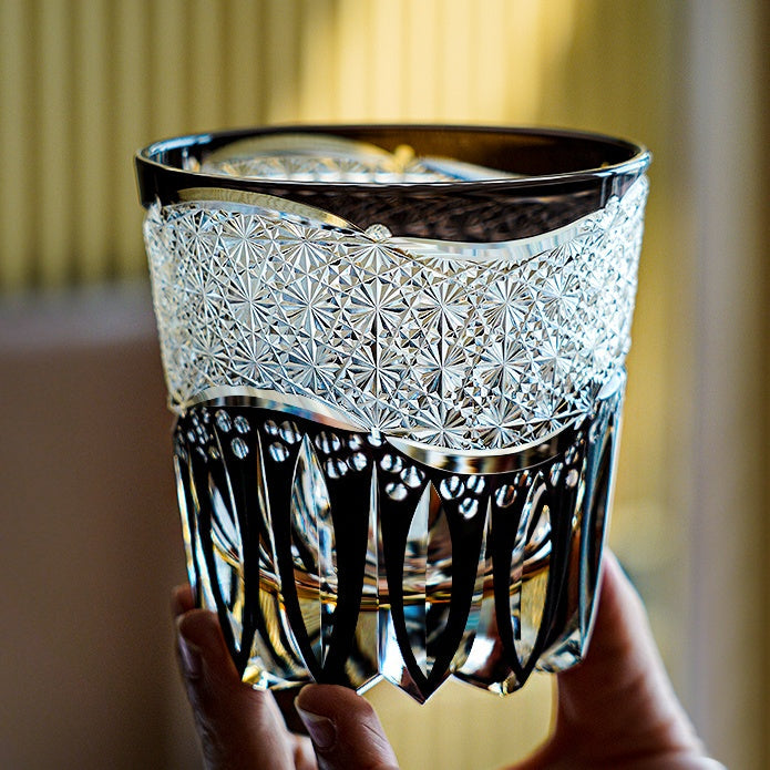 Handcrafted Edo Kiriko Kurokiku whisky glass, Japanese cut crystal tumbler by Viko