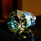 Handcrafted Edo Kiriko Green Serpent whisky glass, Japanese cut crystal tumbler by Viko