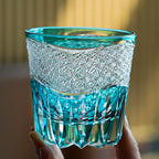 Handcrafted Edo Kiriko Aokiku whisky glass, Japanese cut crystal tumbler by Viko