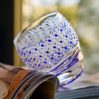 Handcrafted Edo Kiriko Midnight Blue Starburst whisky glass, Japanese cut crystal tumbler by Viko