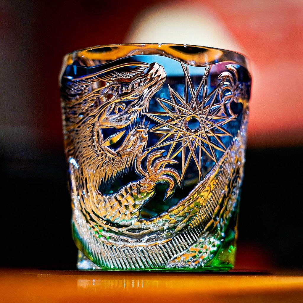 Handcrafted Edo Kiriko Kinryu whisky glass, Japanese cut crystal tumbler by Viko