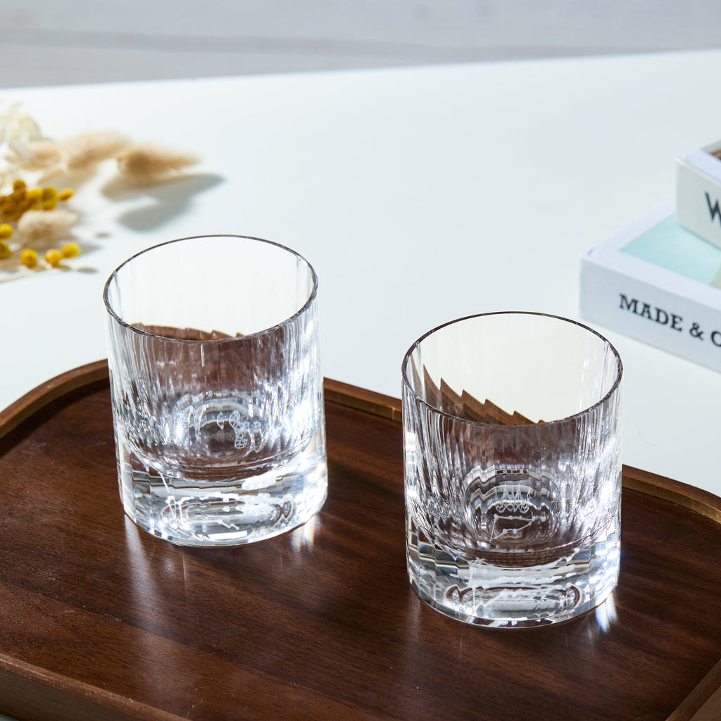 Handcrafted Edo Kiriko Zodiac Constellation whisky glass, Japanese cut crystal tumbler by Viko