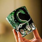 Handcrafted Edo Kiriko Green Serpent whisky glass, Japanese cut crystal tumbler by Viko