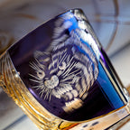 Handcrafted Edo Kiriko Murasaki Tora whisky glass, Japanese cut crystal tumbler by Viko