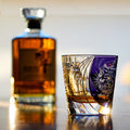 Handcrafted Edo Kiriko Murasaki Tora whisky glass, Japanese cut crystal tumbler by Viko