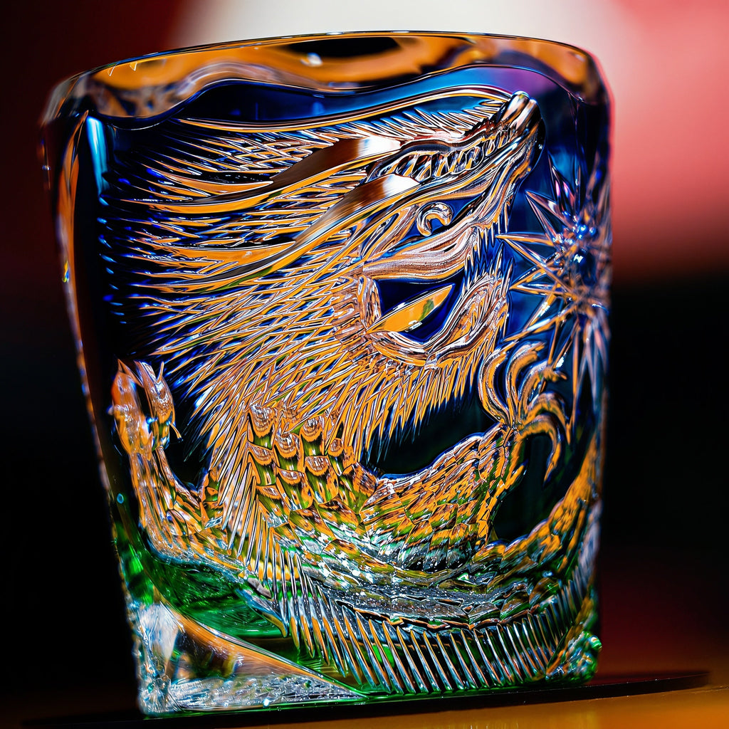 Handcrafted Edo Kiriko Kinryu whisky glass, Japanese cut crystal tumbler by Viko