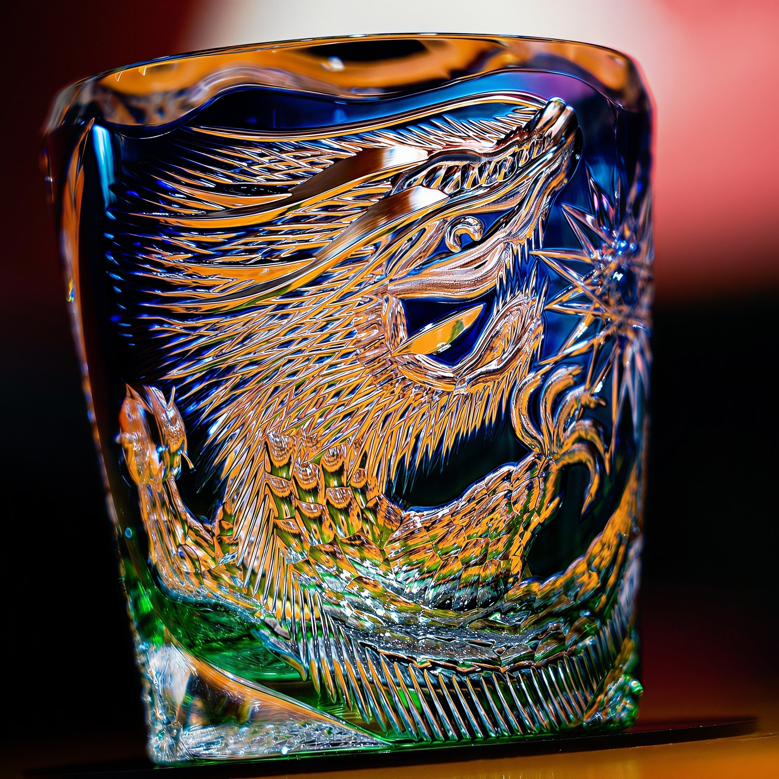 Handcrafted Edo Kiriko Kinryu whisky glass, Japanese cut crystal tumbler by Viko