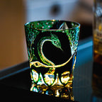 Handcrafted Edo Kiriko Green Serpent whisky glass, Japanese cut crystal tumbler by Viko