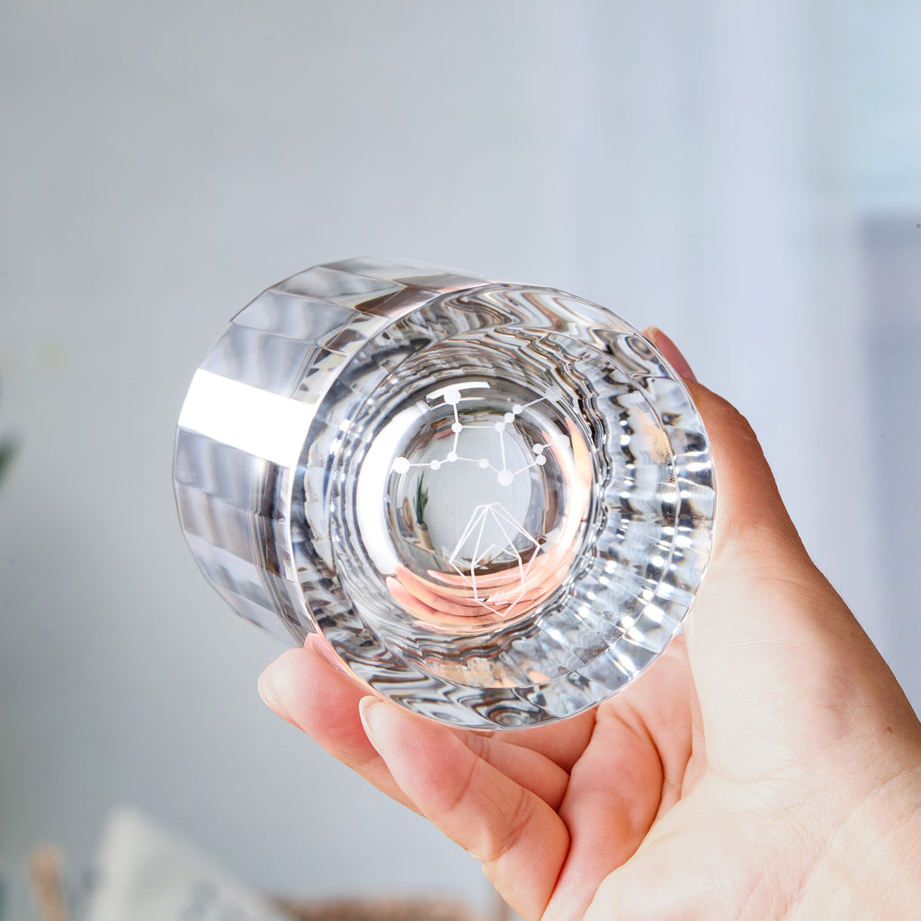 Handcrafted Edo Kiriko Zodiac Constellation whisky glass, Japanese cut crystal tumbler by Viko