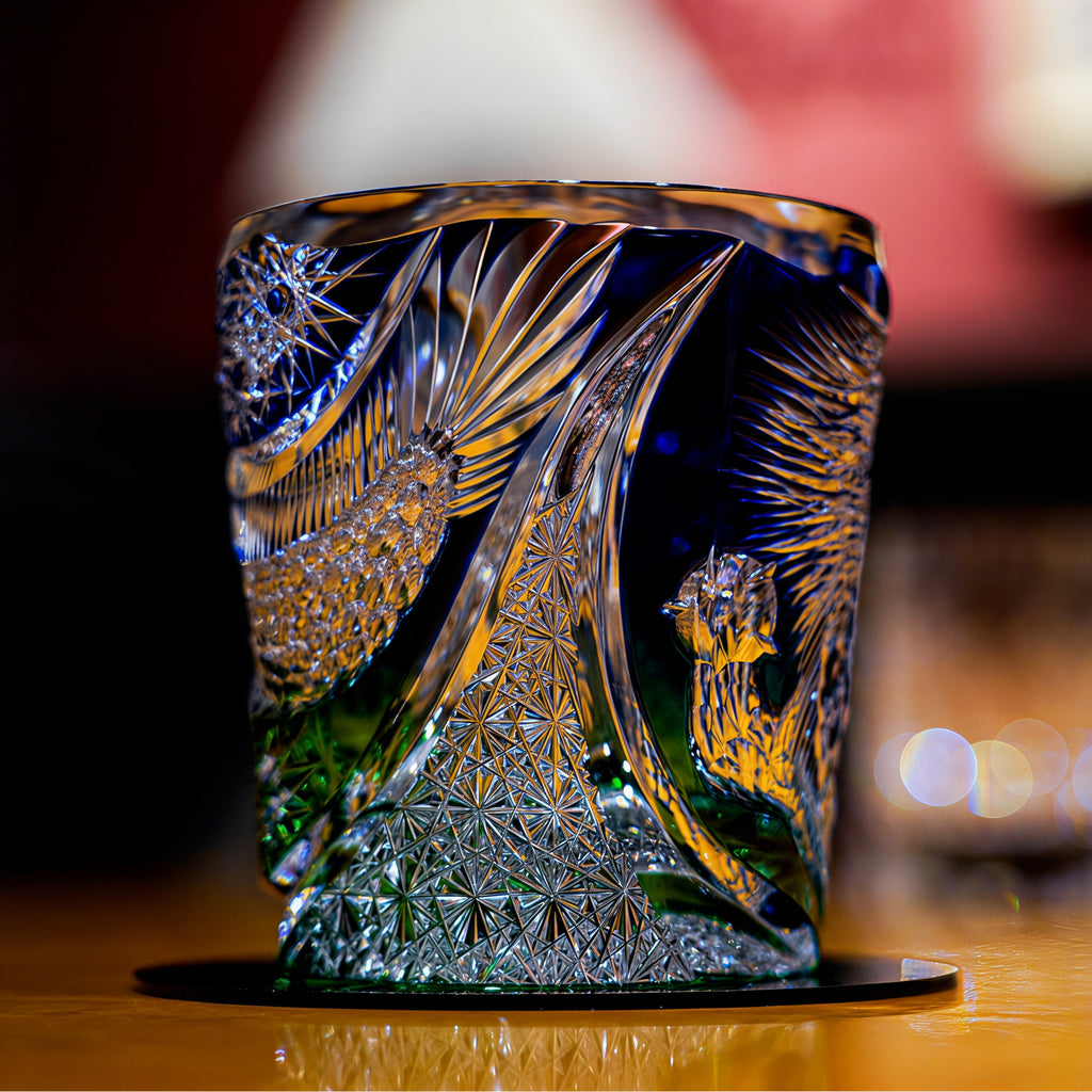 Handcrafted Edo Kiriko Kinryu whisky glass, Japanese cut crystal tumbler by Viko