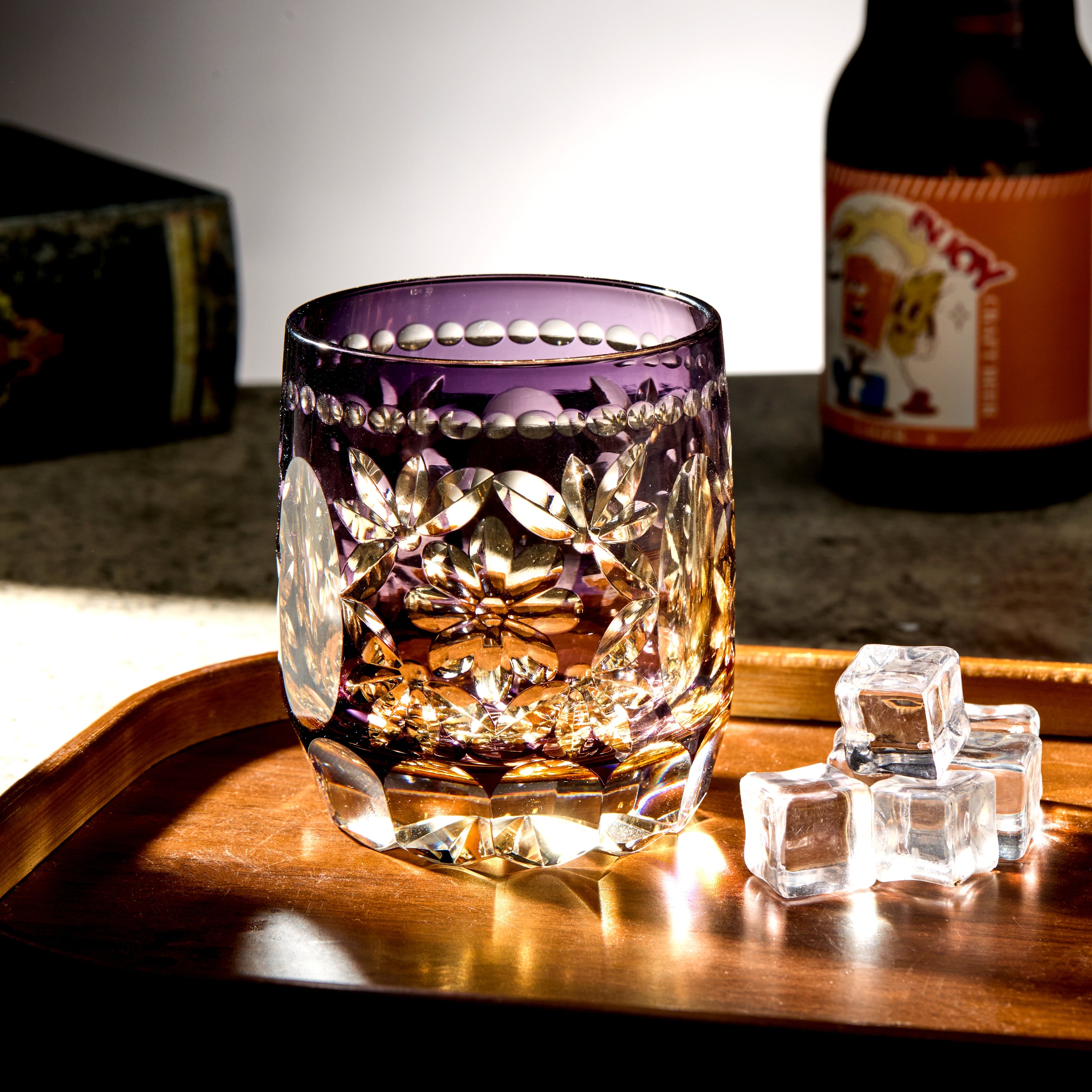 Handcrafted Edo Kiriko Seika Kasane whisky glass, Japanese cut crystal tumbler by Viko