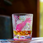 Handcrafted Edo Kiriko Taikan Rose Koi whisky glass, Japanese cut crystal tumbler by Viko