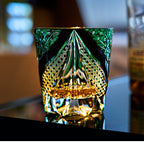 Handcrafted Edo Kiriko Green Serpent whisky glass, Japanese cut crystal tumbler by Viko