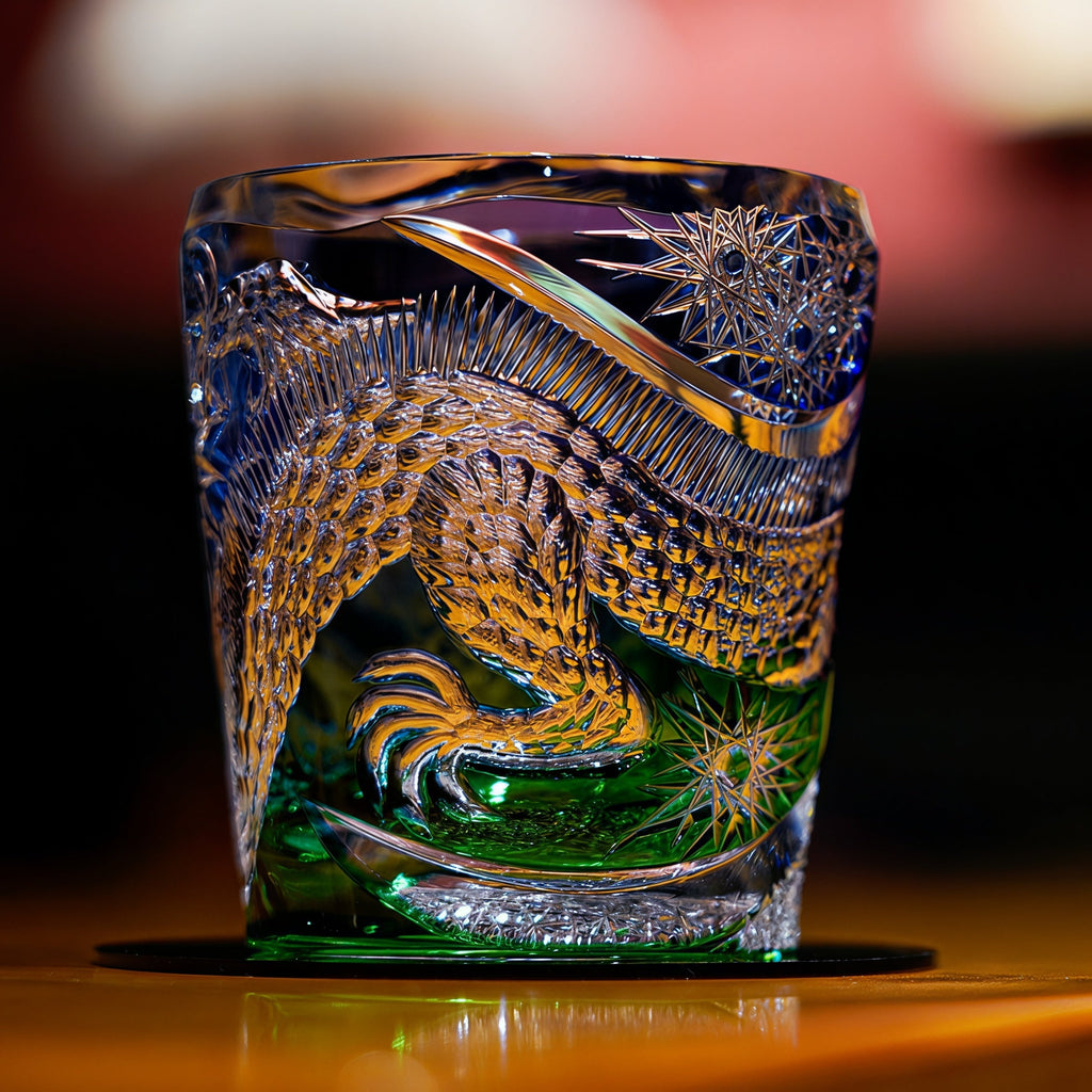 Handcrafted Edo Kiriko Kinryu whisky glass, Japanese cut crystal tumbler by Viko