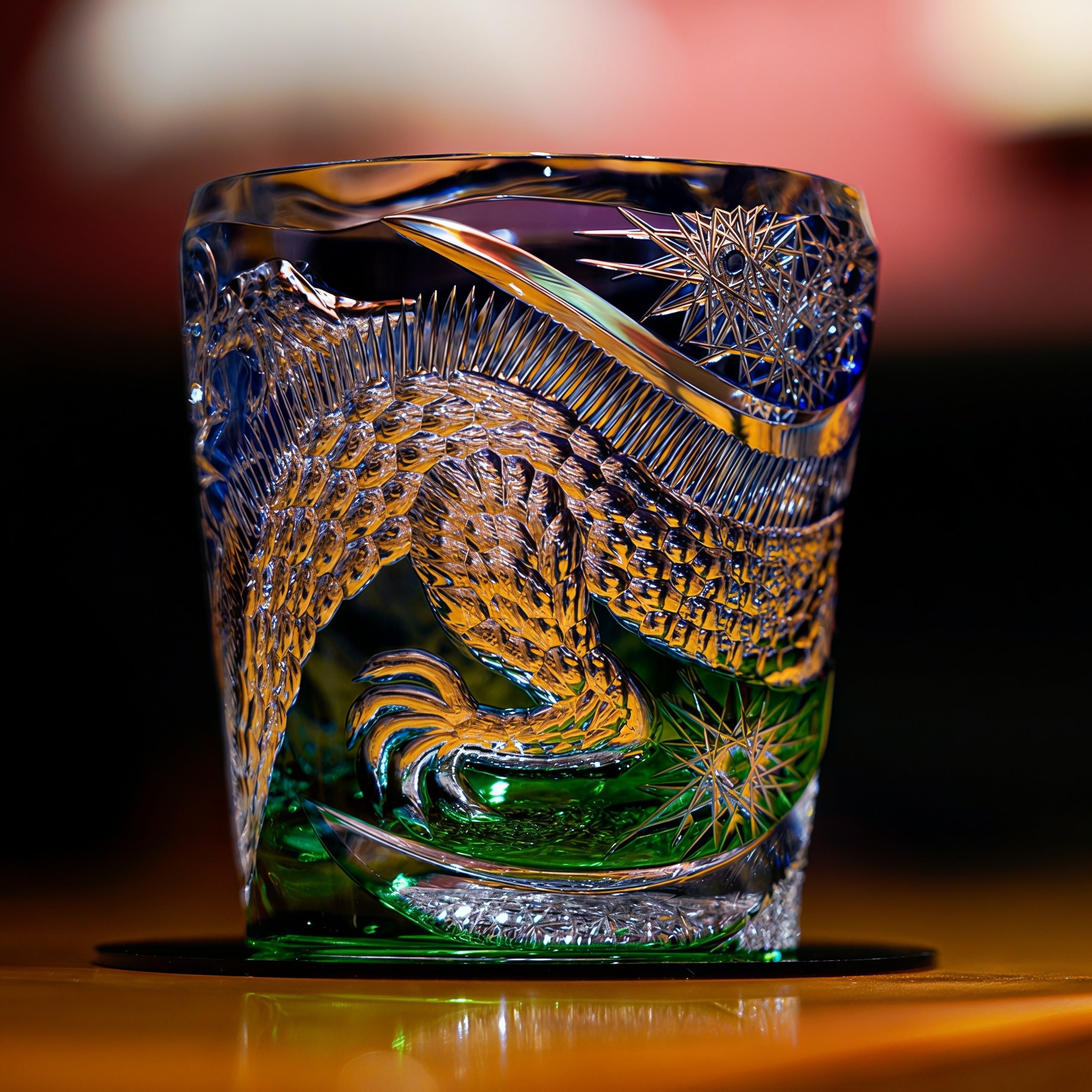 Handcrafted Edo Kiriko Kinryu whisky glass, Japanese cut crystal tumbler by Viko
