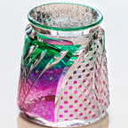 Handcrafted Edo Kiriko Sakura Nami whisky glass, Japanese cut crystal tumbler by Viko