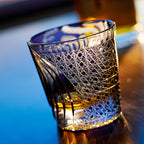Handcrafted Edo Kiriko Murasaki Tora whisky glass, Japanese cut crystal tumbler by Viko