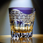 Handcrafted Edo Kiriko Amethyst Prism whisky glass, Japanese cut crystal tumbler by Viko