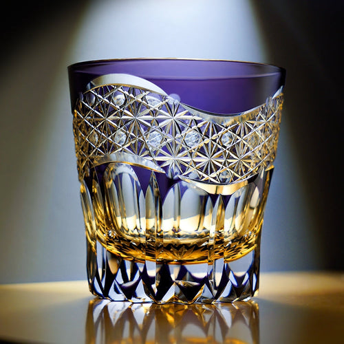 Handcrafted Edo Kiriko Amethyst Prism whisky glass, Japanese cut crystal tumbler by Viko