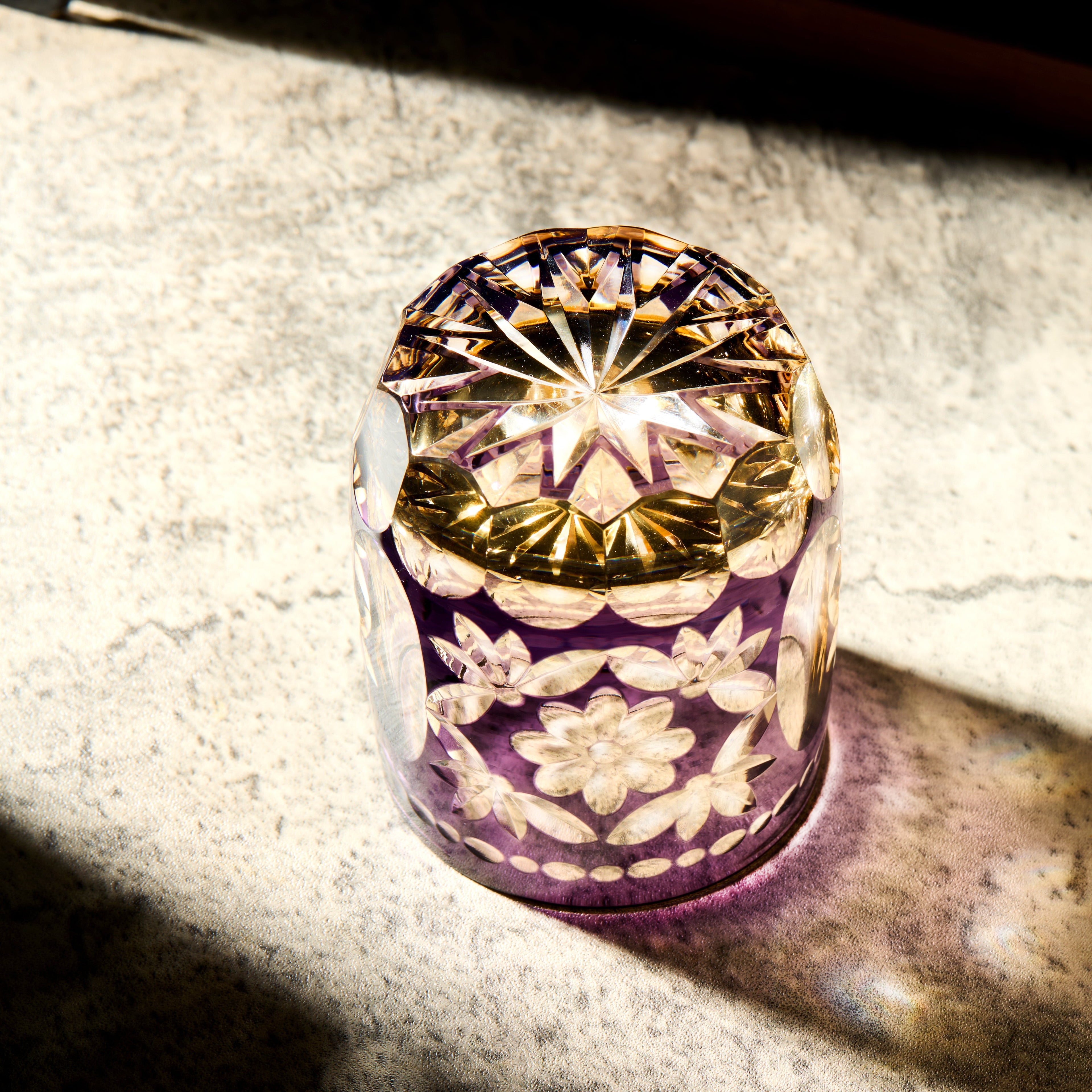 Handcrafted Edo Kiriko Seika Kasane whisky glass, Japanese cut crystal tumbler by Viko