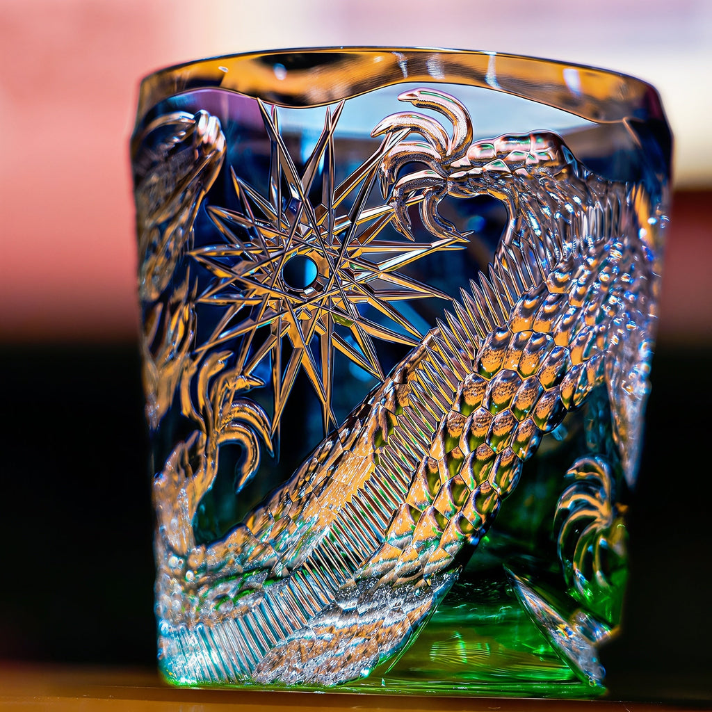 Handcrafted Edo Kiriko Kinryu whisky glass, Japanese cut crystal tumbler by Viko