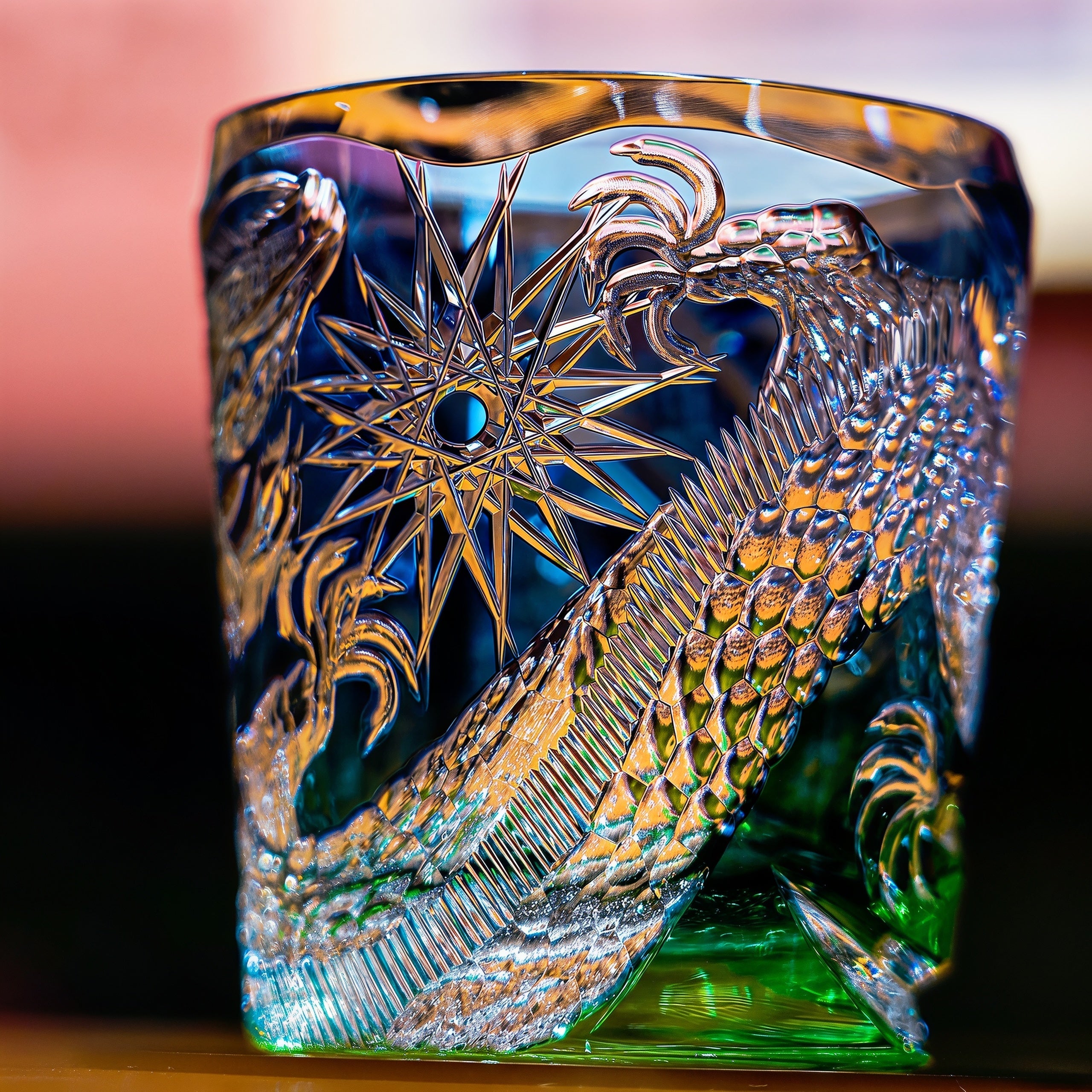Handcrafted Edo Kiriko Kinryu whisky glass, Japanese cut crystal tumbler by Viko