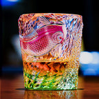 Handcrafted Edo Kiriko Kingyo Nishiki whisky glass, Japanese cut crystal tumbler by Viko