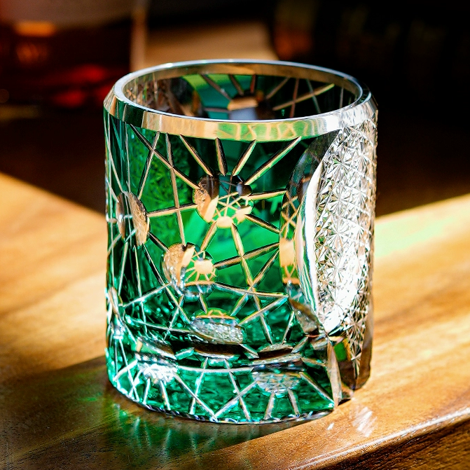 Handcrafted Edo Kiriko Night Jewel whisky glass, Japanese cut crystal tumbler by Viko