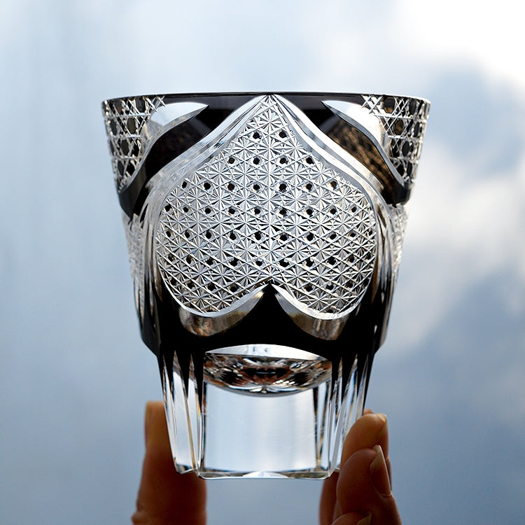 Handcrafted Edo Kiriko Spade Serenity whisky glass, Japanese cut crystal tumbler by Viko