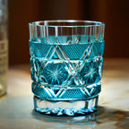 Handcrafted Edo Kiriko Kiku Suji whisky glass, Japanese cut crystal tumbler by Viko